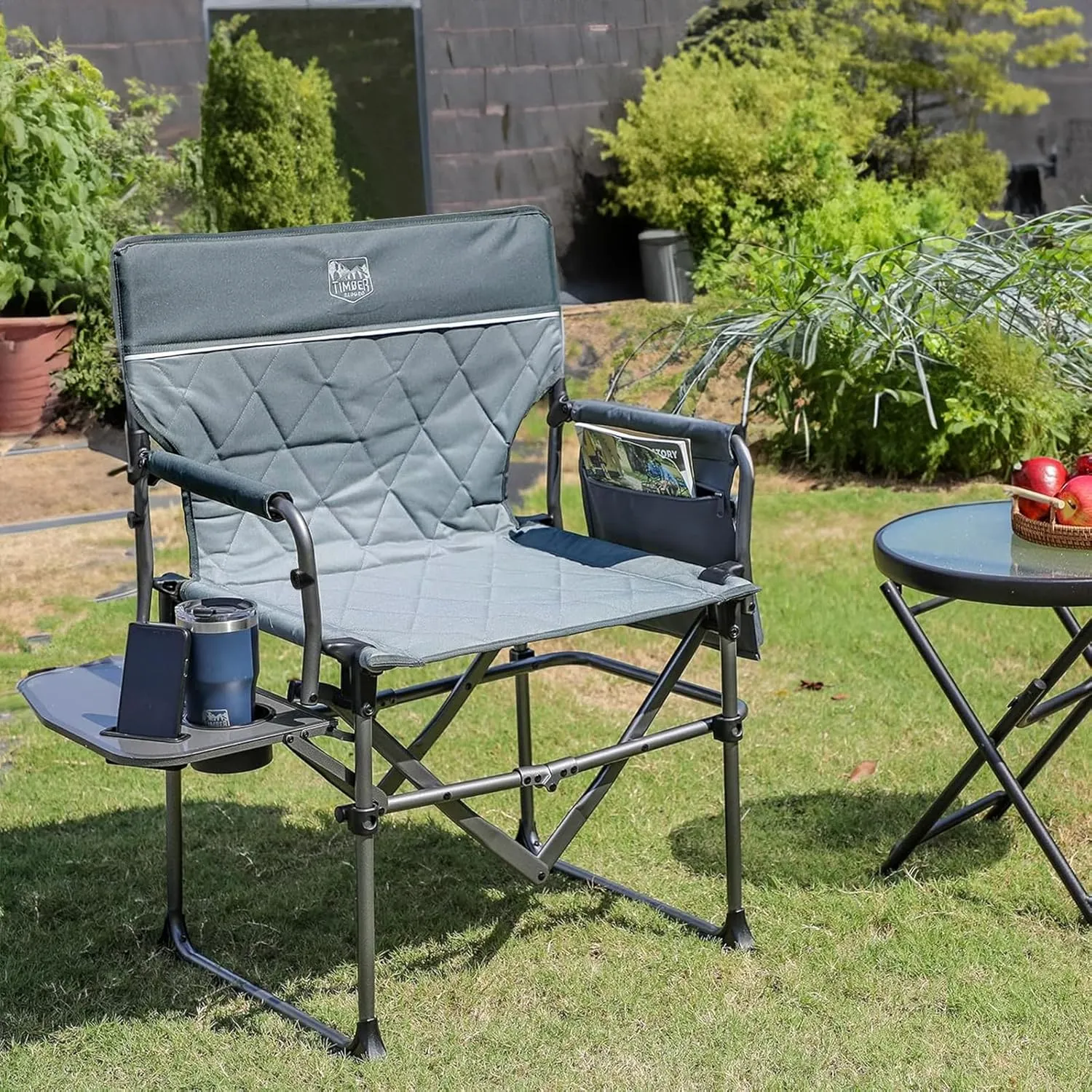 TIMBER RIDGE 2 Pack Camping Directors Chair with Side Table Pocket, Portable Folding Heavy Duty Lawn Chair for Fishing Trip Picnic Concert Outdoor 400lbs, Grey