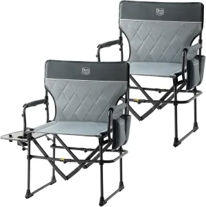 TIMBER RIDGE 2 Pack Camping Directors Chair with Side Table Pocket, Portable Folding Heavy Duty Lawn Chair for Fishing Trip Picnic Concert Outdoor 400lbs, Grey