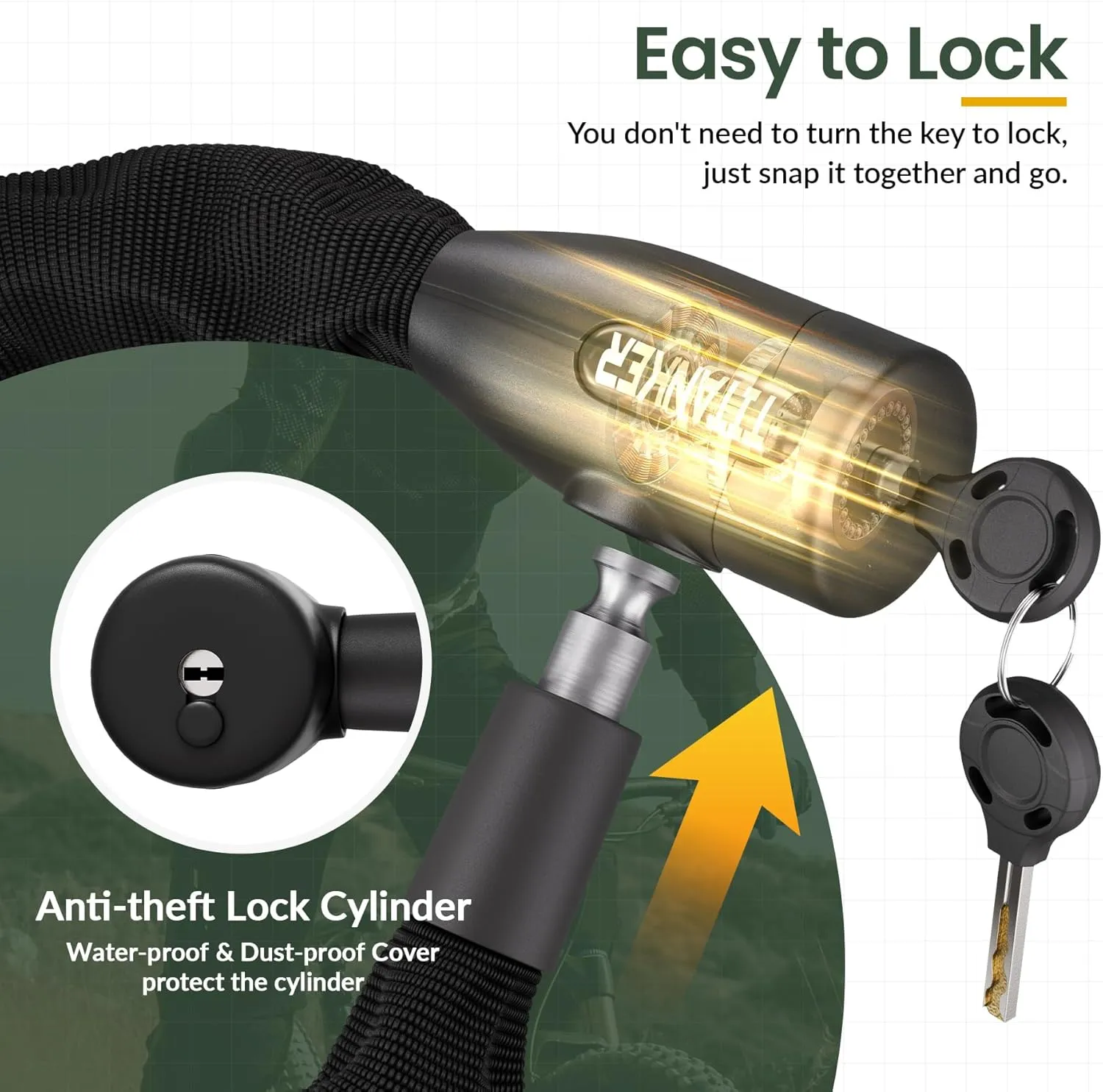 Titanker Bike Chain Lock with Keys, 3.3 Feet Security Heavy Duty Anti-Theft Bicycle Chain Locks for Bike, Motorcycle, Bicycle, Door, Gate, Fence, Grill (6mm, 8mm, 10mm Thick Chain)