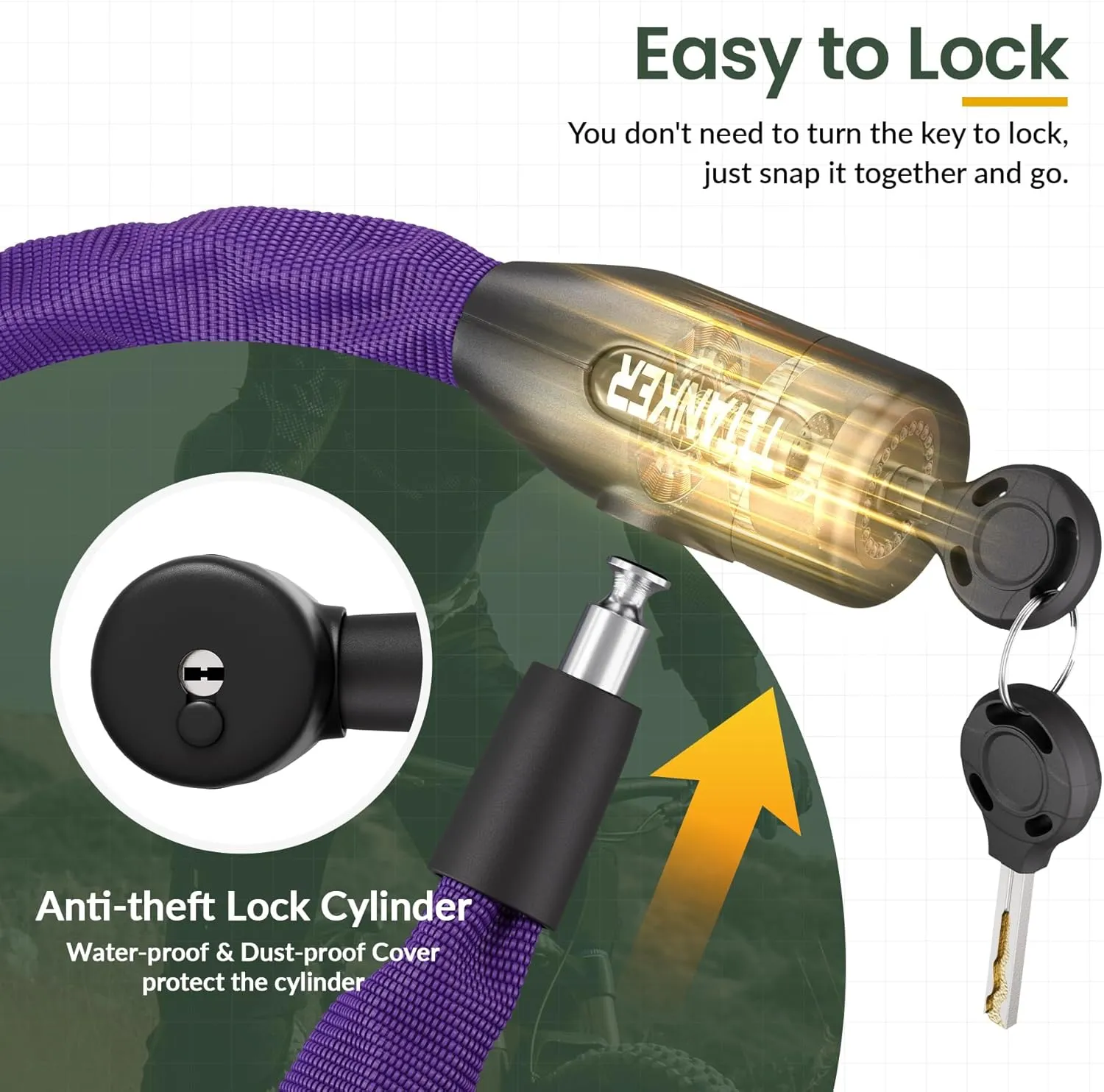 Titanker Bike Chain Lock with Keys, 3.3 Feet Security Heavy Duty Anti-Theft Bicycle Chain Locks for Bike, Motorcycle, Bicycle, Door, Gate, Fence, Grill (6mm, 8mm, 10mm Thick Chain)