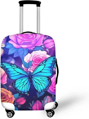 TODIYADDU Blue Butterfly Flowers Rose Elastic Luggage Protective Covers for 18-32 inch Trolley Suitcase Protect Dust Bag Case Trendy Portable Travel Accessories Anti-Scratch Luggage Outerwear, L