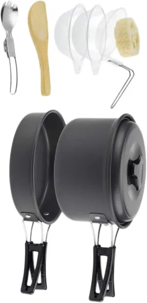 Totority Outdoor Cooking Gear Set for 1-2 People Portable Camping Pots Utensils Cutlery Bbq Tools for Hiking Picnic