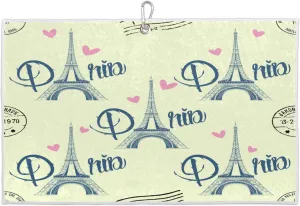 Tower Paris Love Hand Painting Golf Towel with Heavy Duty Carabiner Ultra Absorbent Quick Dry Perfect for Cleaning Clubs Balls Gear Essential Golf Accessory for Men Women Kids