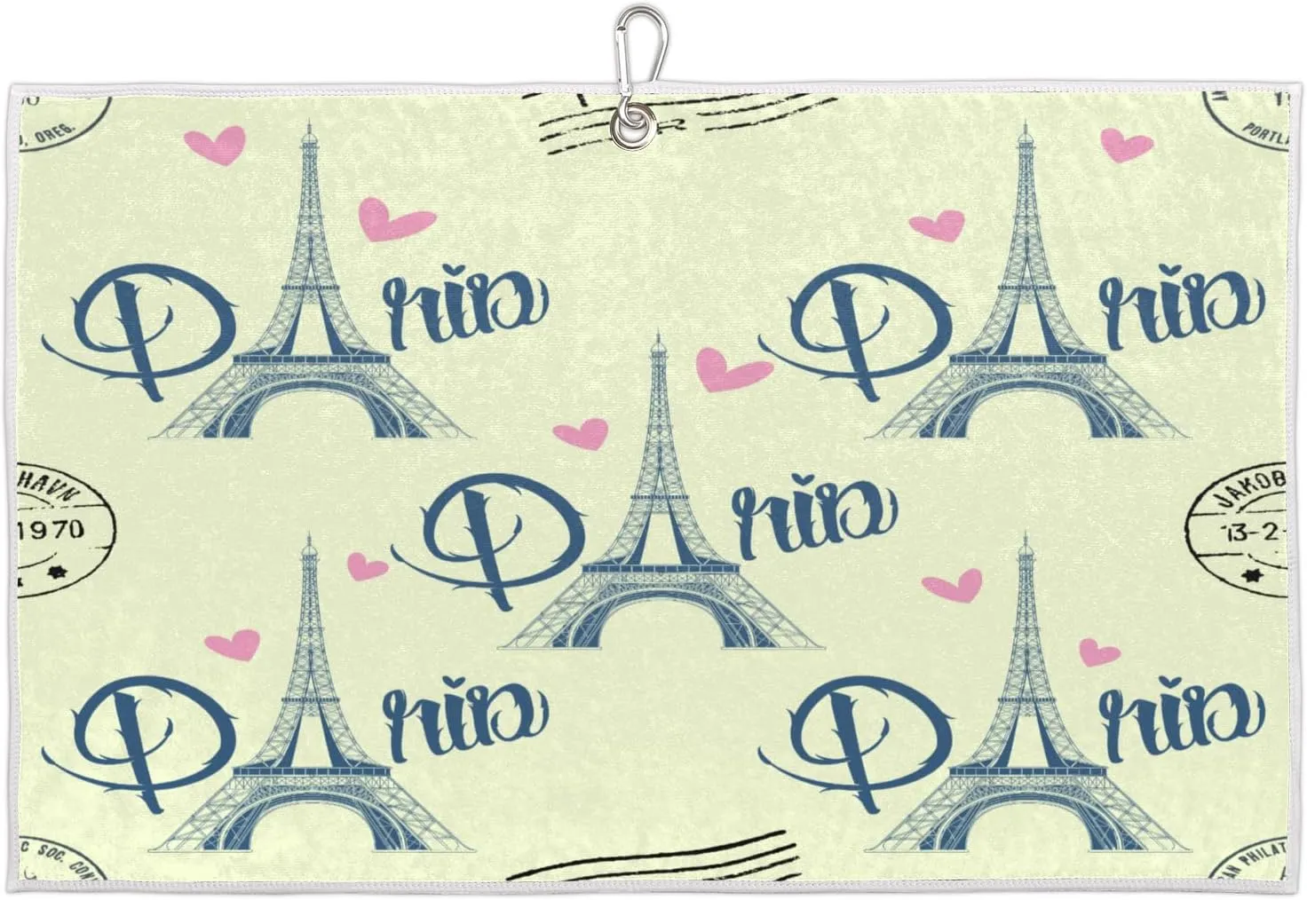 Tower Paris Love Hand Painting Golf Towel with Heavy Duty Carabiner Ultra Absorbent Quick Dry Perfect for Cleaning Clubs Balls Gear Essential Golf Accessory for Men Women Kids