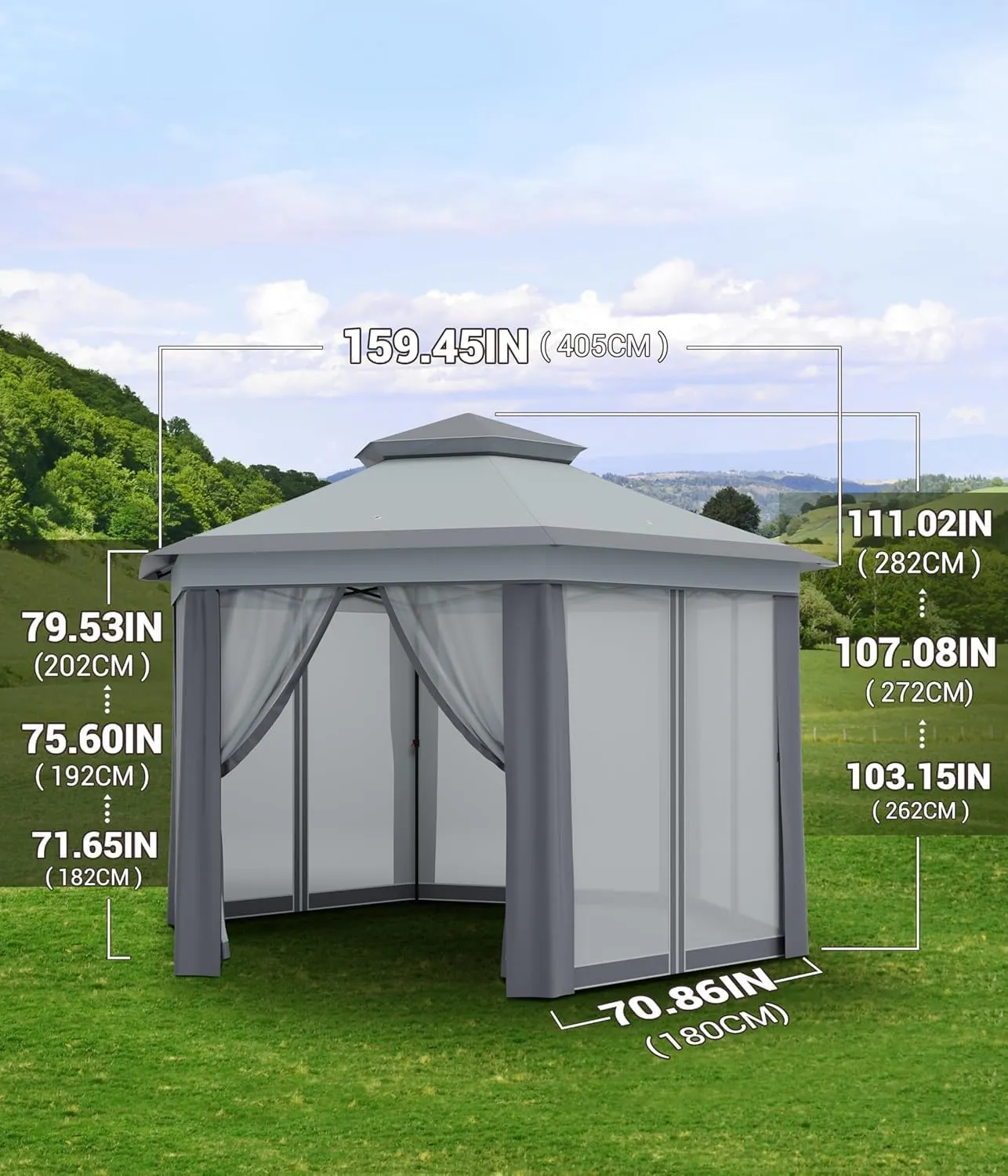 TrailBlaze 13x13 Canopy Tent, Pop Up Gazebo Tent with Mesh Cover, Outoor Canopy Tents with 4 Sandbags & Wheeled Bag, Large Shade Tents for Camping, Lawn, Backyard, Garden, Patio (Grey)