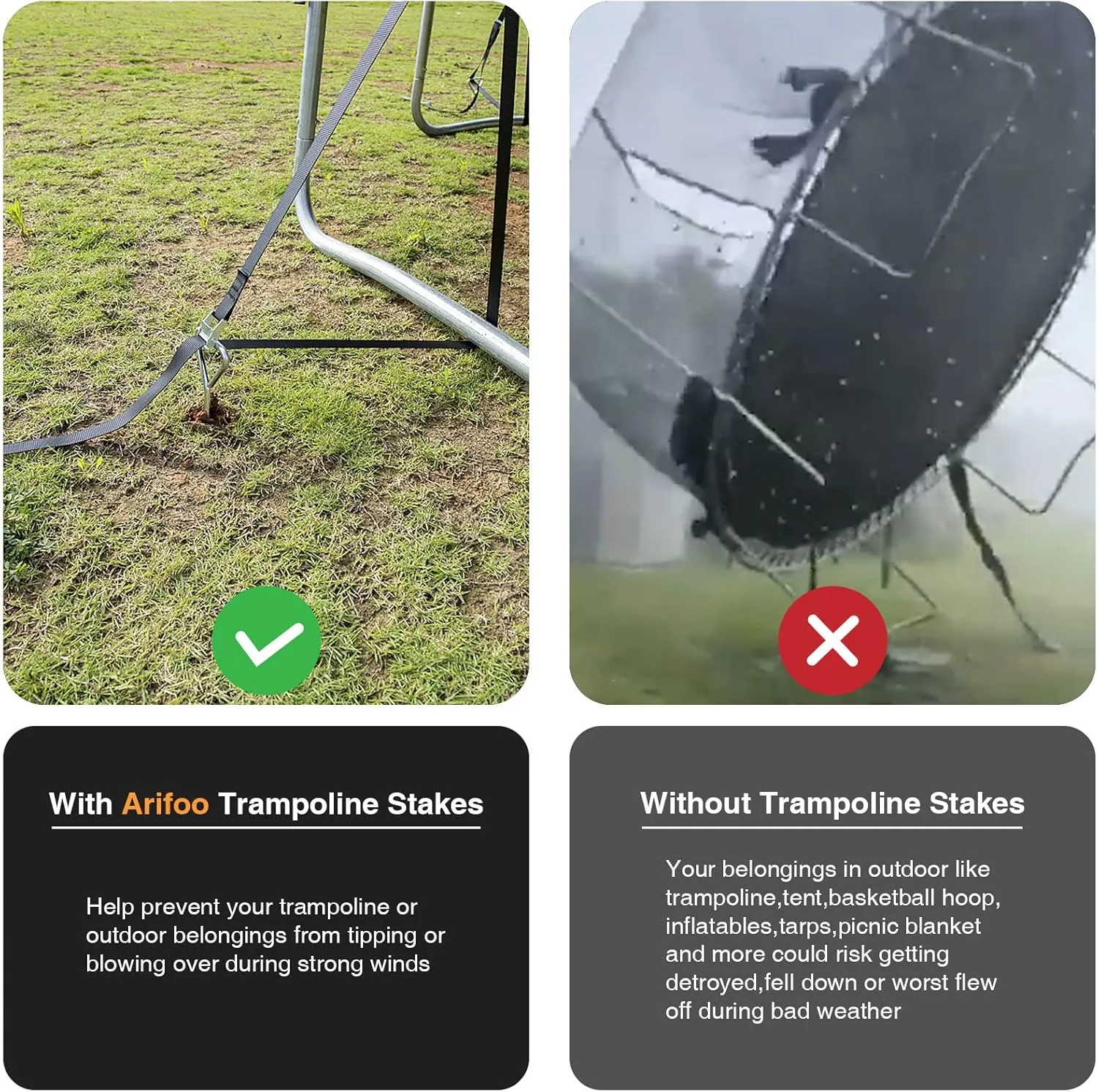 Trampoline Stakes Heavy Duty Strong and Galvanized Steel Corkscrew High Wind Anchor Kit for Trampoline Camping Tents Tie Down Anchors
