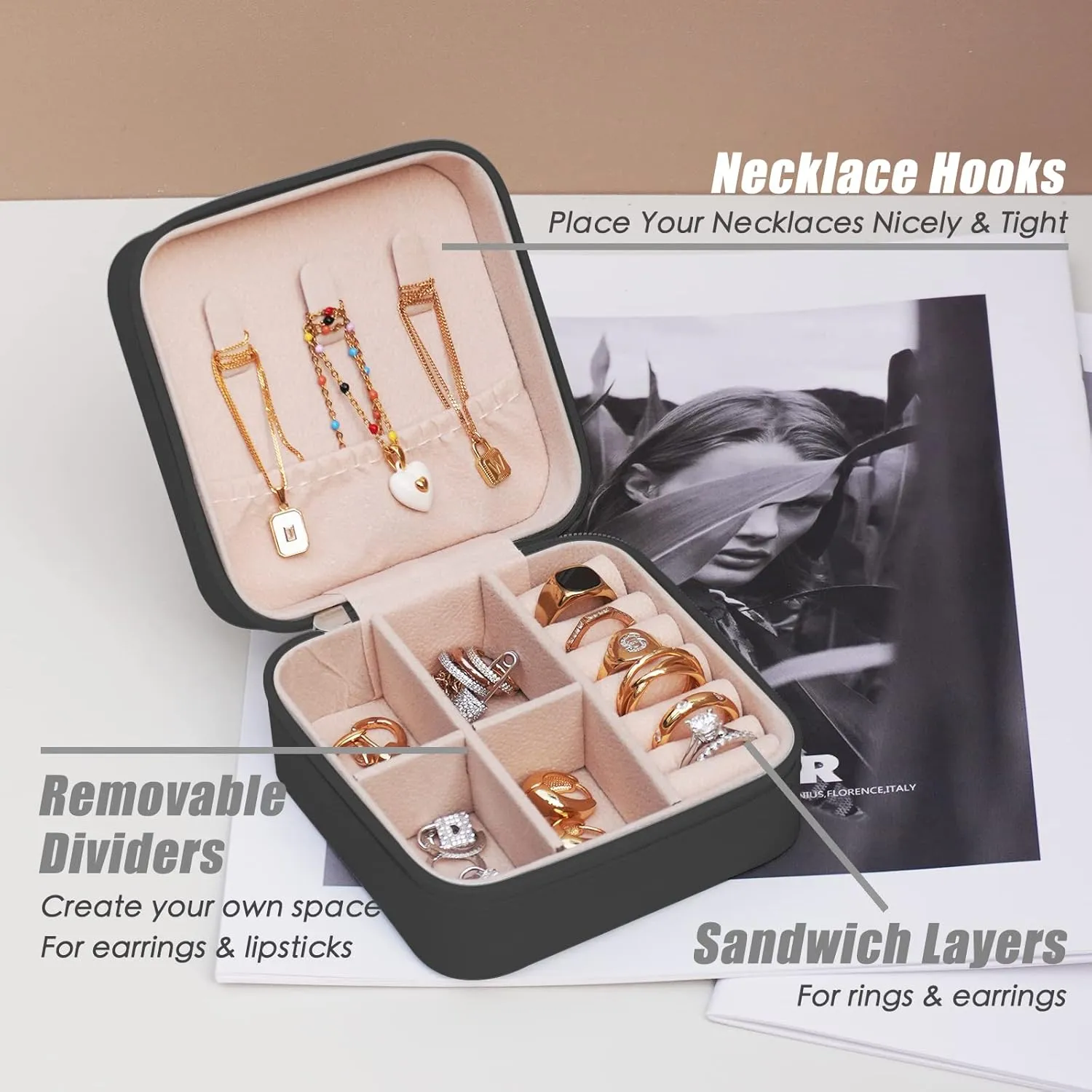 Travel Jewelry Case, Portable Mini Jewelry Travel Organizer, Small Jewelry Boxes for Women, Bridesmaid Gifts and Travel Essentials to Store Rings, Necklaces, Earrings(3pcs Black)