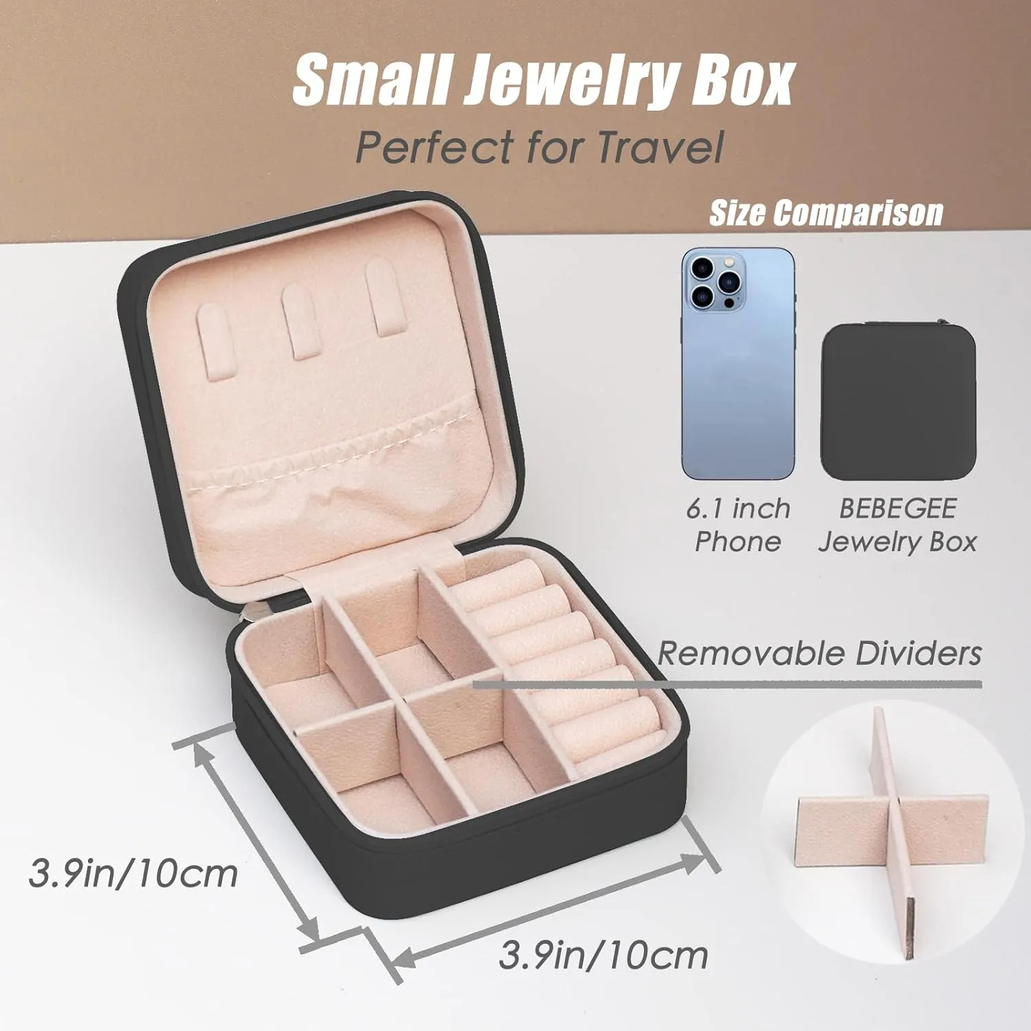 Travel Jewelry Case, Portable Mini Jewelry Travel Organizer, Small Jewelry Boxes for Women, Bridesmaid Gifts and Travel Essentials to Store Rings, Necklaces, Earrings(3pcs Black)