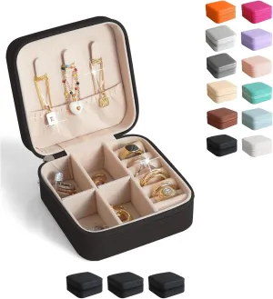 Travel Jewelry Case, Portable Mini Jewelry Travel Organizer, Small Jewelry Boxes for Women, Bridesmaid Gifts and Travel Essentials to Store Rings, Necklaces, Earrings(3pcs Black)