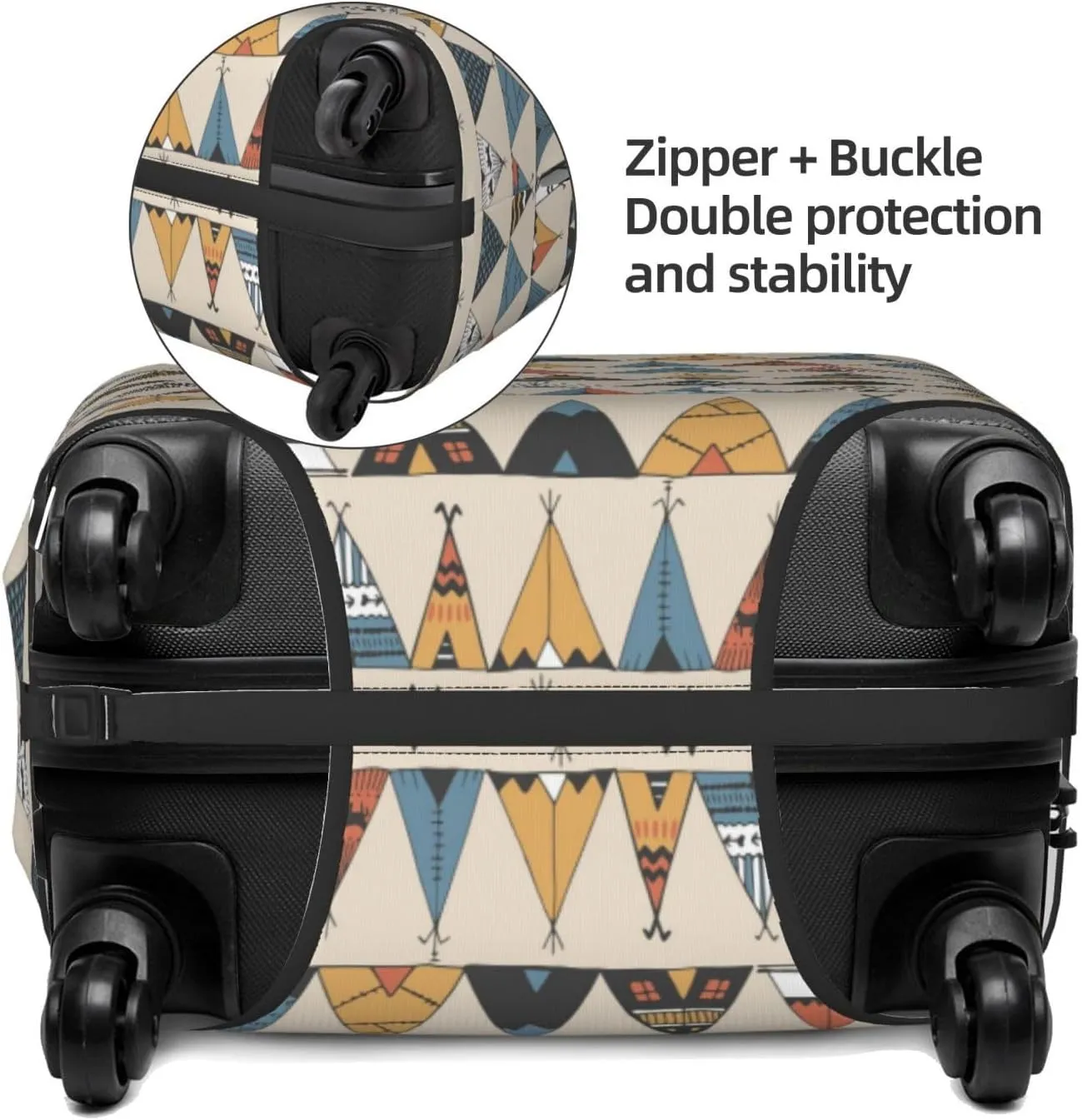 Travel Luggage Cover Suitcase Elastic Washable Stretch Teepee Native American Ethnic Tent 2 Suitcase Protector Bag,Anti-Scratch Dust-Proof Double-Sided Baggage Covers,X-Large