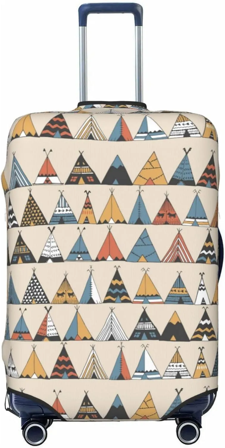 Travel Luggage Cover Suitcase Elastic Washable Stretch Teepee Native American Ethnic Tent 2 Suitcase Protector Bag,Anti-Scratch Dust-Proof Double-Sided Baggage Covers,X-Large