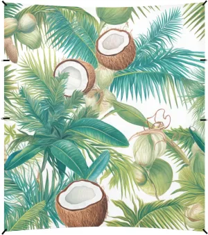 Tropical Summer Coconuts Foldable Beach Tent UPF50  Protection Lightweight Large Sun Shelter with Sturdy Poles, Sandbags and Shovel for Family Trips, Picnics & Camping