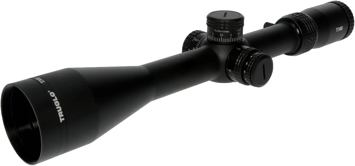 TRUGLO TX6 FFP Tactical Hunting Shooting Durable Waterproof Fogproof Shock Resistant One-Piece 30mm Aluminum Tube Illuminated MRAD Mil-Dot Reticle Riflescope | 3" Sunshade Included