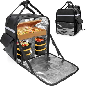 Trunab Insulated Food Delivery Backpack with 2 Side Support Boards and 3 Inner Spaces, Waterproof Delivery Bag Keep Hot/Cold for Bike Delivery, Uber Eats, PostMates, Outdoor Activities