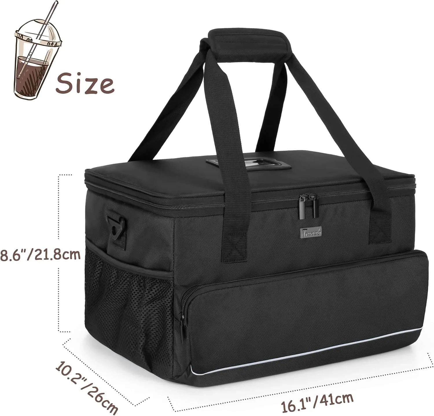 Trunab Reusable 8 Cups Drink Carrier for Delivery with Adjustable Dividers, Handle with Carrying Strap Tote Holder Insulated Bag for Beverages,Food Take Out,Outdoors