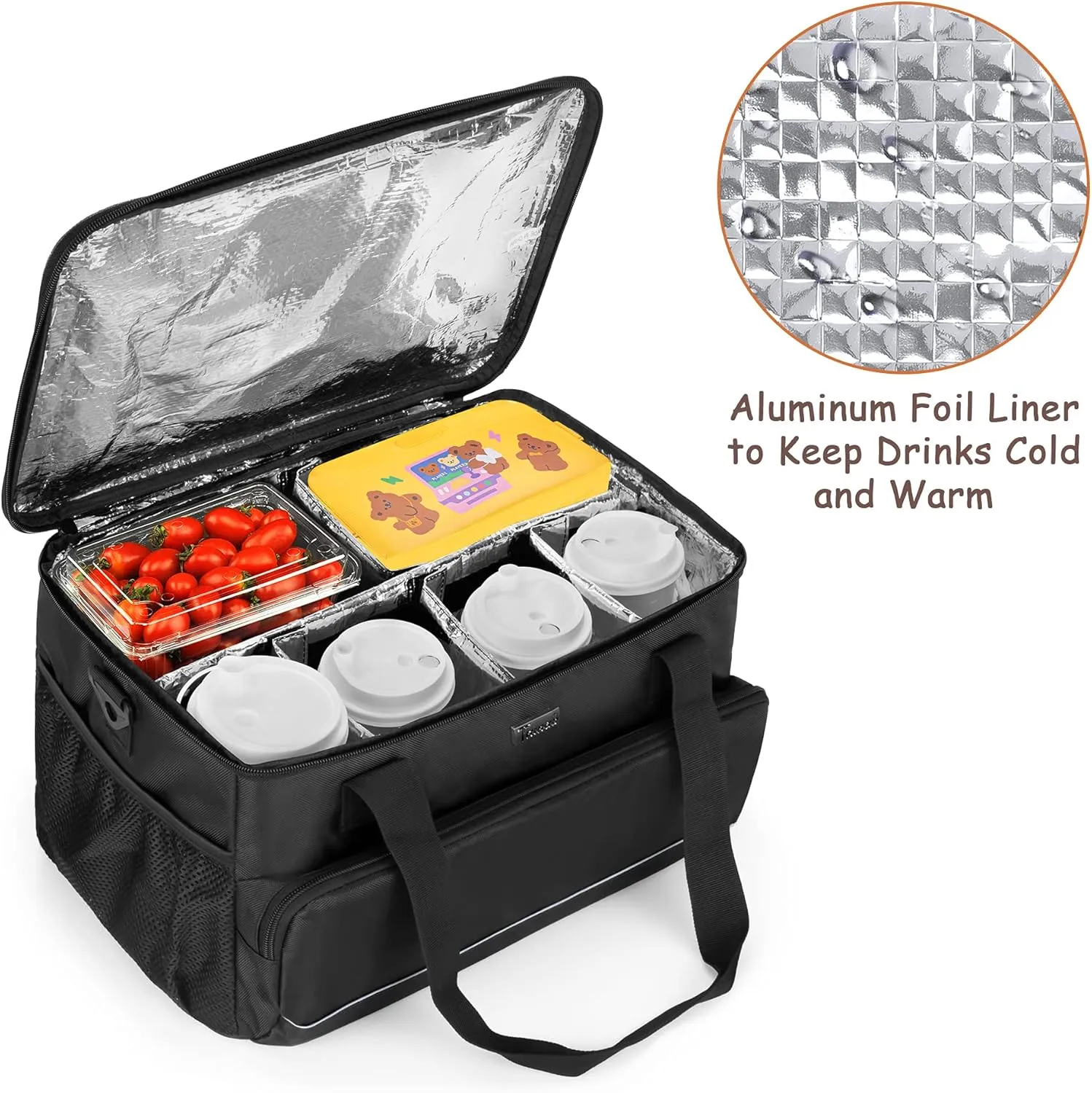 Trunab Reusable 8 Cups Drink Carrier for Delivery with Adjustable Dividers, Handle with Carrying Strap Tote Holder Insulated Bag for Beverages,Food Take Out,Outdoors