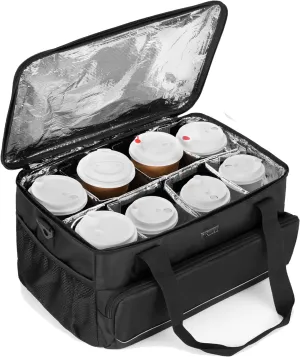 Trunab Reusable 8 Cups Drink Carrier for Delivery with Adjustable Dividers, Handle with Carrying Strap Tote Holder Insulated Bag for Beverages,Food Take Out,Outdoors