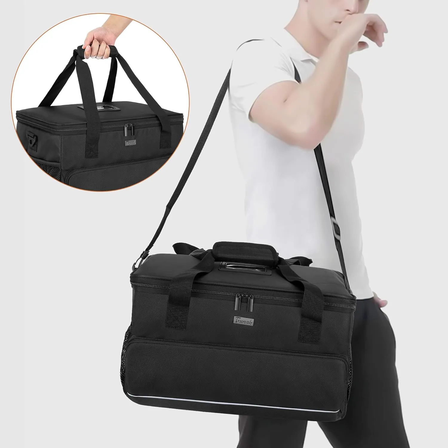 Trunab Reusable 8 Cups Drink Carrier for Delivery with Adjustable Dividers, Handle with Carrying Strap Tote Holder Insulated Bag for Beverages,Food Take Out,Outdoors