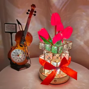 Tulip Nightlight with Advanced Sense, Three Color Magic Cube Crystal Atmosphere Light, Bedroom BedHead Sleep Desk Lamp, Creative Gift