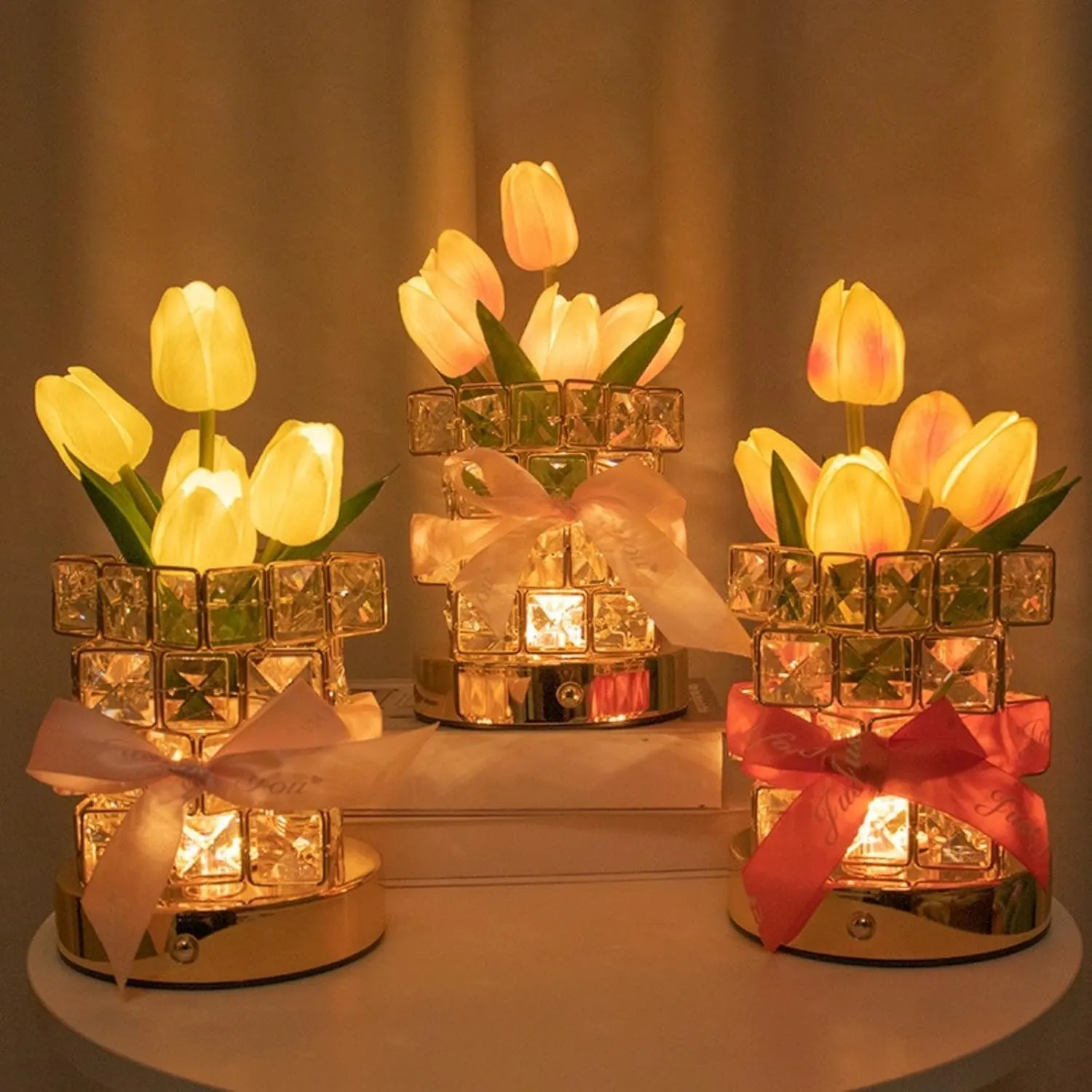 Tulip Nightlight with Advanced Sense, Three Color Magic Cube Crystal Atmosphere Light, Bedroom BedHead Sleep Desk Lamp, Creative Gift
