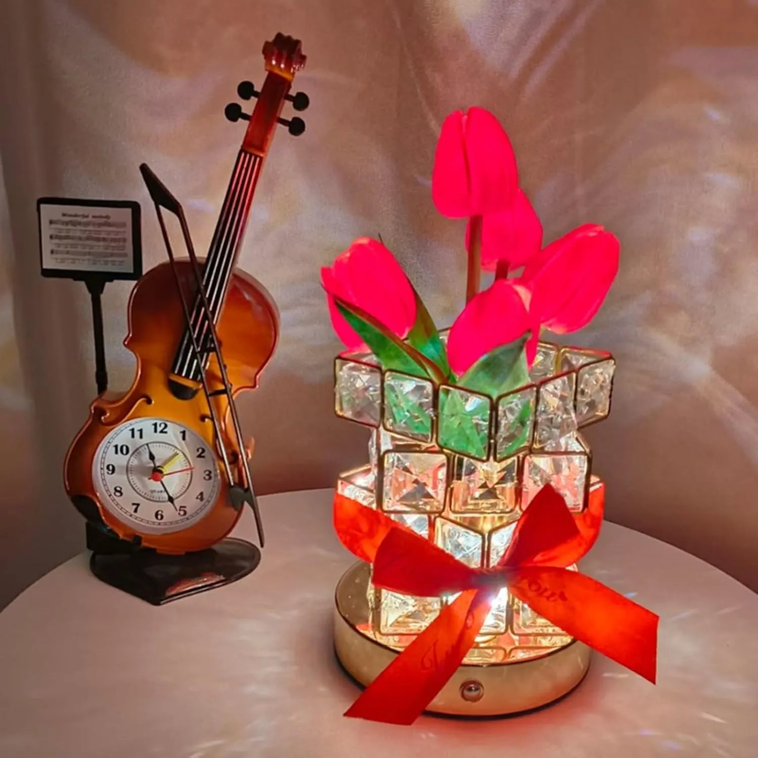 Tulip Nightlight with Advanced Sense, Three Color Magic Cube Crystal Atmosphere Light, Bedroom BedHead Sleep Desk Lamp, Creative Gift