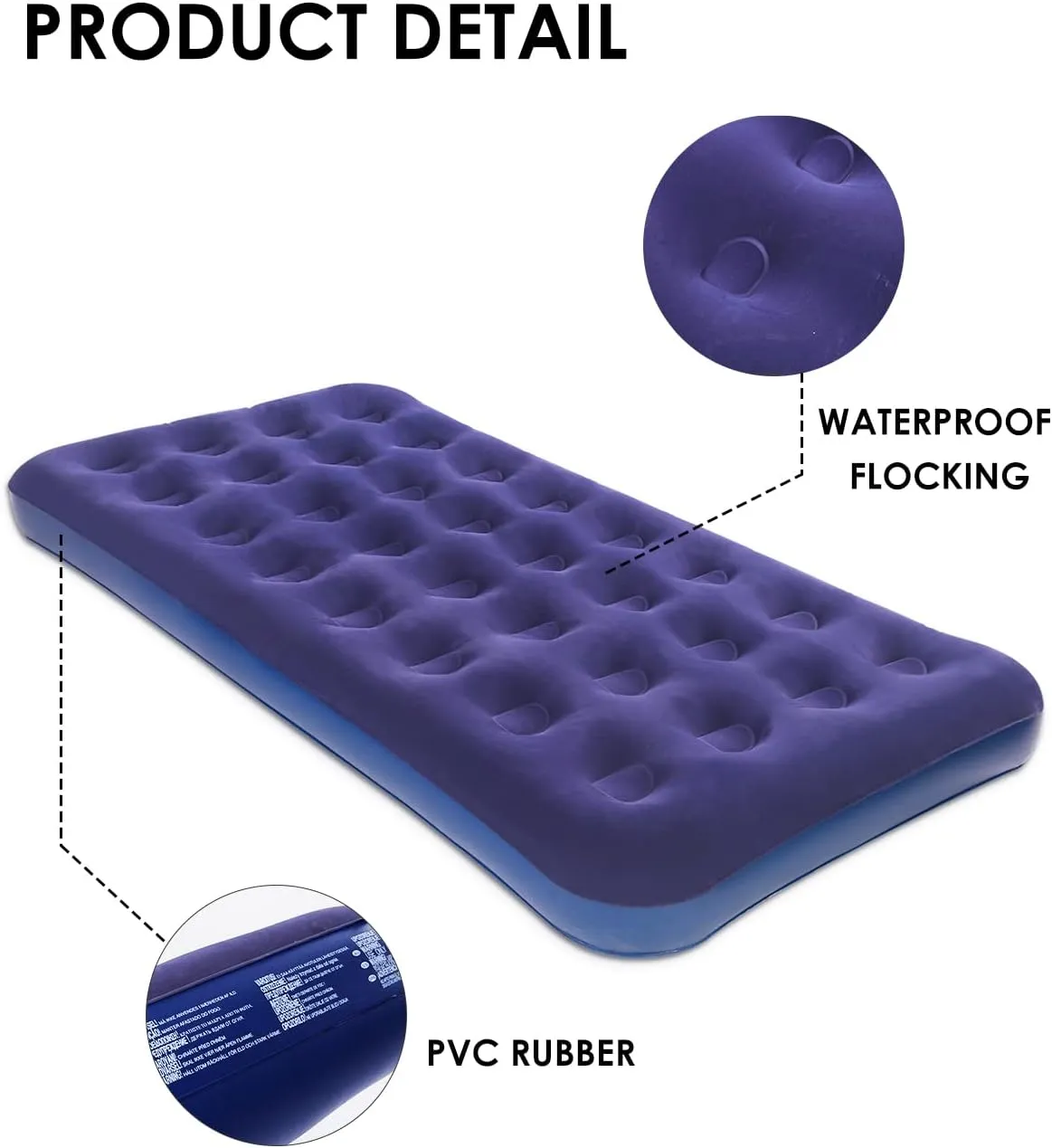 Twin Size Air Mattress for Inflatable - Portable Blue Blow Up Mattresses with Flocked top - Single Foldable Air Bed for Tent Camping Home Travel Backpacking