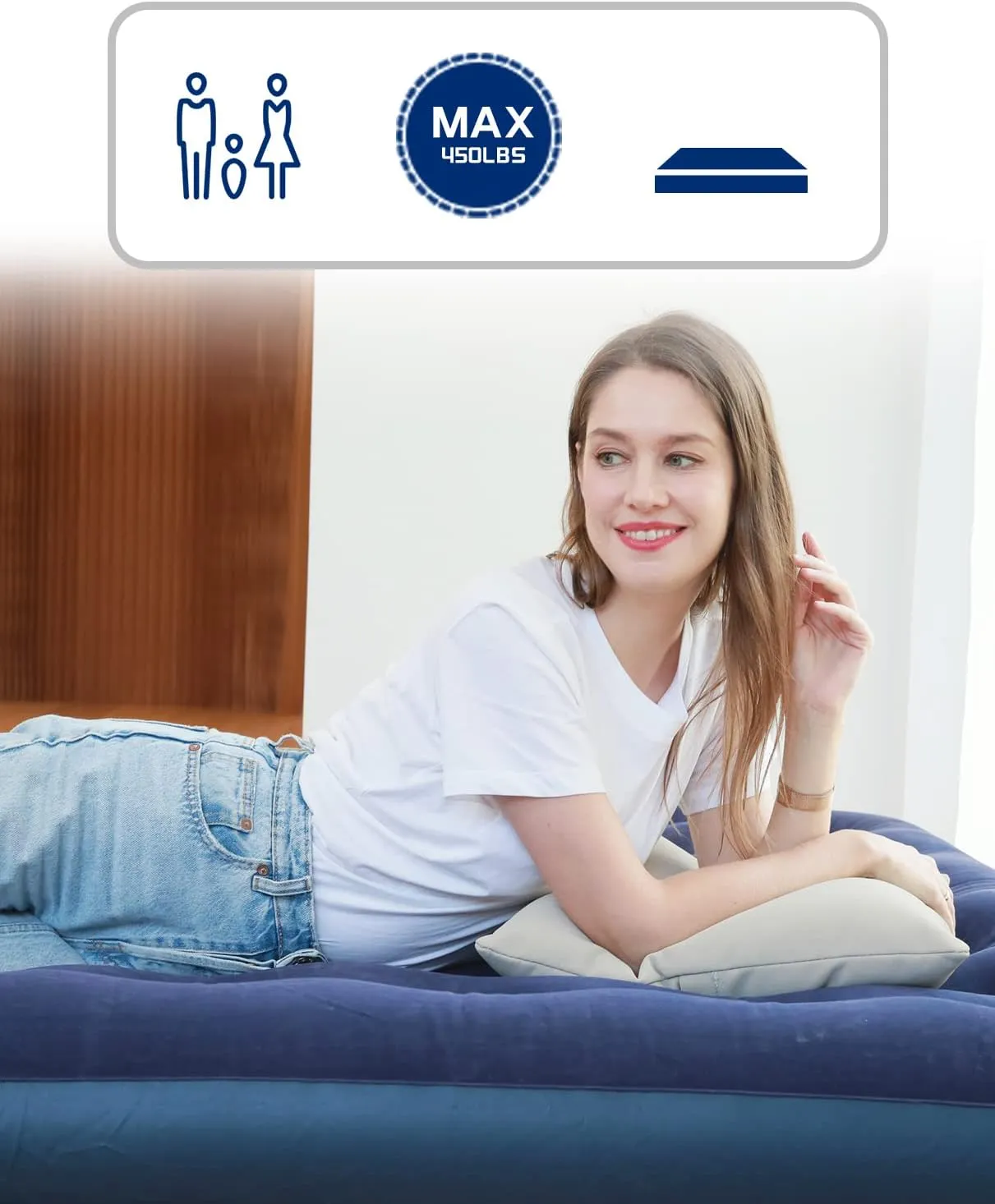 Twin Size Air Mattress for Inflatable - Portable Blue Blow Up Mattresses with Flocked top - Single Foldable Air Bed for Tent Camping Home Travel Backpacking