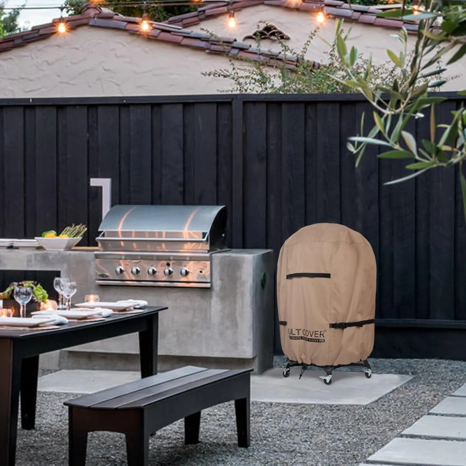 ULTCOVER Outdoor Waterproof Charcoal Kamado Joe Grill Cover for 22-24 inch Big Green Egg Char-Griller Char-Broil and Other Round Smokers Size Up to 36” Dia x 45” H