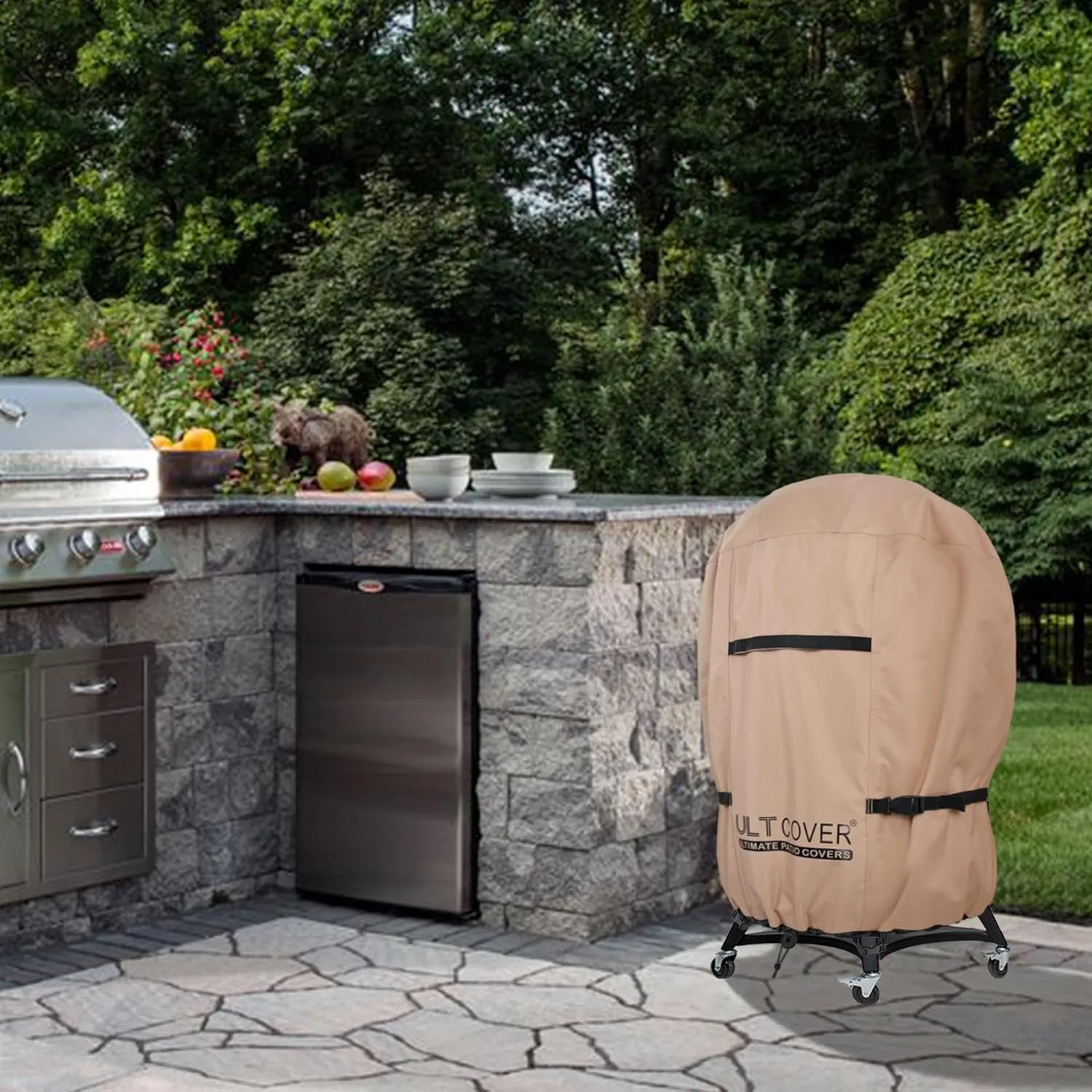 ULTCOVER Outdoor Waterproof Charcoal Kettle Grill Cover for Most 22 inch Round Smoker Size Up to 28” Dia x 35” H