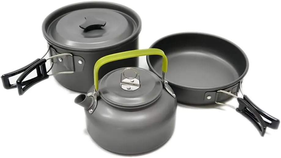 Ultra-Light Aluminum Alloy Camping Cookware Utensils Outdoor Cooking Teapot Picnic Tableware Kettle Pot Frying Pan 3pcs/Set