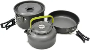 Ultra-Light Aluminum Alloy Camping Cookware Utensils Outdoor Cooking Teapot Picnic Tableware Kettle Pot Frying Pan 3pcs/Set