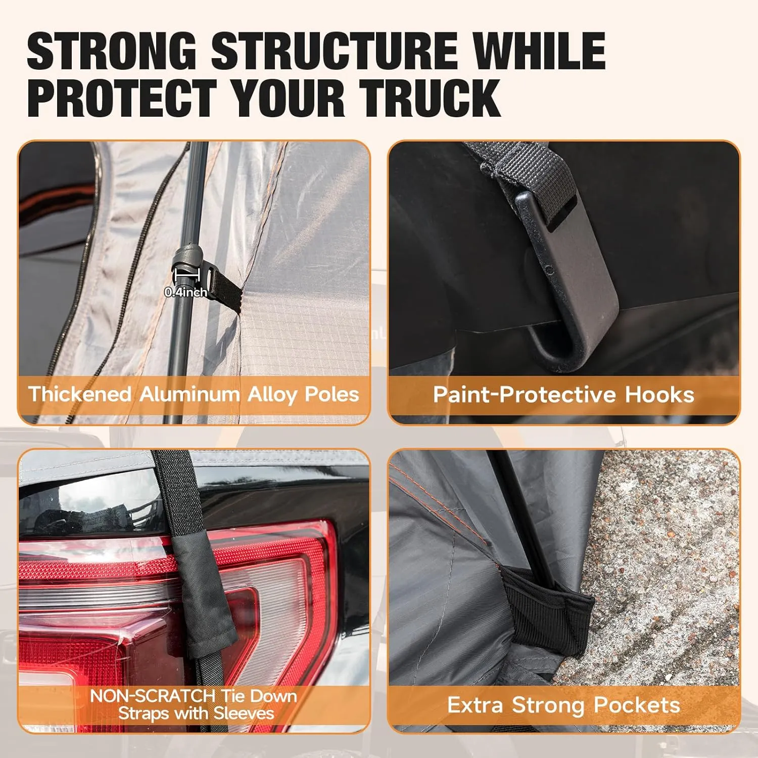 Umbrauto Truck Bed Tent: 6.4-6.7ft Truck Tent Easy Setup for Camping, 3000mm Waterproof Pickup Truck Tent for 2 Person, Ford, GMC, Toyota, Chevy, Dodge, Nissan, Grey & Orange