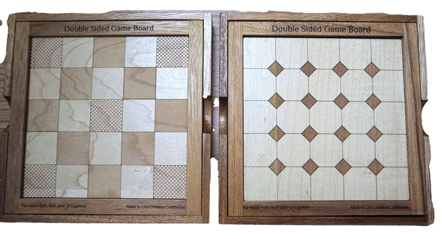 Universal Game Board set for most 5x5, 4x4, 3x3 grid games – Double sided and portable
