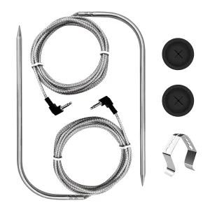 Upgraded 2-Pack Temp Meat Probe Replacement for Char-Griller Gravity Fed 980 Charcoal Grill, 3.5mm Plug Thermometer Probe Parts with Probe Grommets and Probe Clip