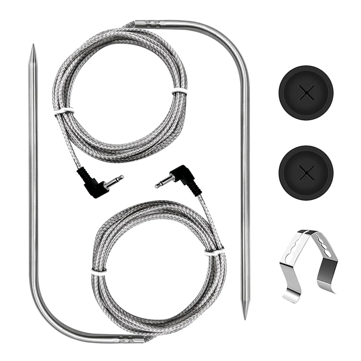 Upgraded 2-Pack Temp Meat Probe Replacement for Char-Griller Gravity Fed 980 Charcoal Grill, 3.5mm Plug Thermometer Probe Parts with Probe Grommets and Probe Clip