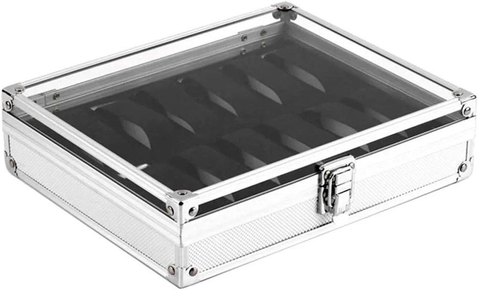 Useful Aluminium Watches Box 12 Grid Slots Jewelry Watches Display Storage Box Square Case Suede Inside Rectangle Watch Holderc
