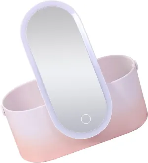 VALICLUD Box LED Makeup Mirror Storage Box Portable Cosmetics Organizer with High Definition Mirror Durable Abs Material for Home Office Use Female present Gradient Design