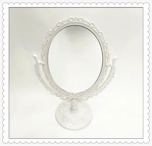 Vanity Mirror Desktop Double-Sided Rotating, Desktop Plastic High-Definition Vanity Mirror, European Style,White