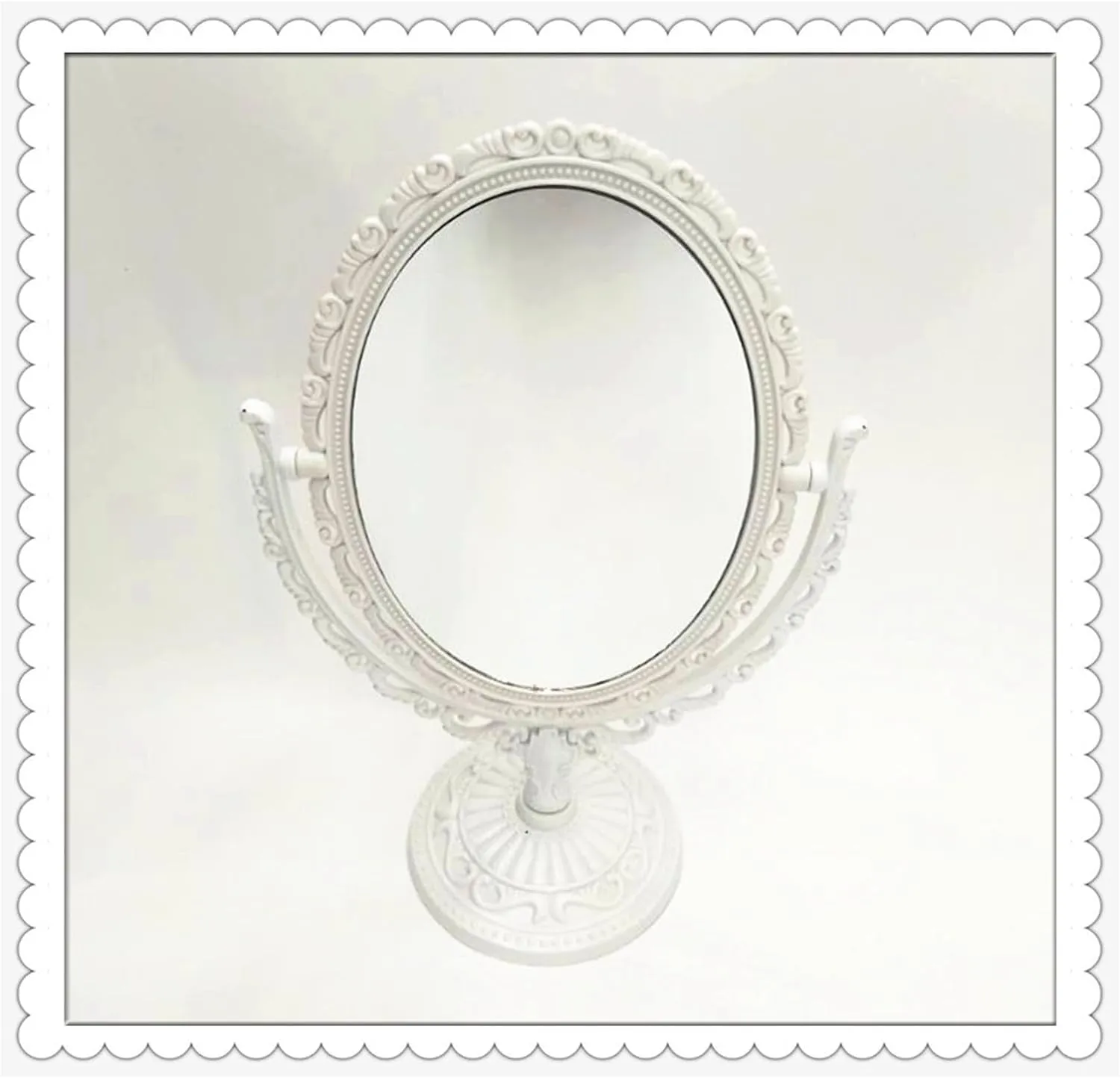 Vanity Mirror Desktop Double-Sided Rotating, Desktop Plastic High-Definition Vanity Mirror, European Style,White
