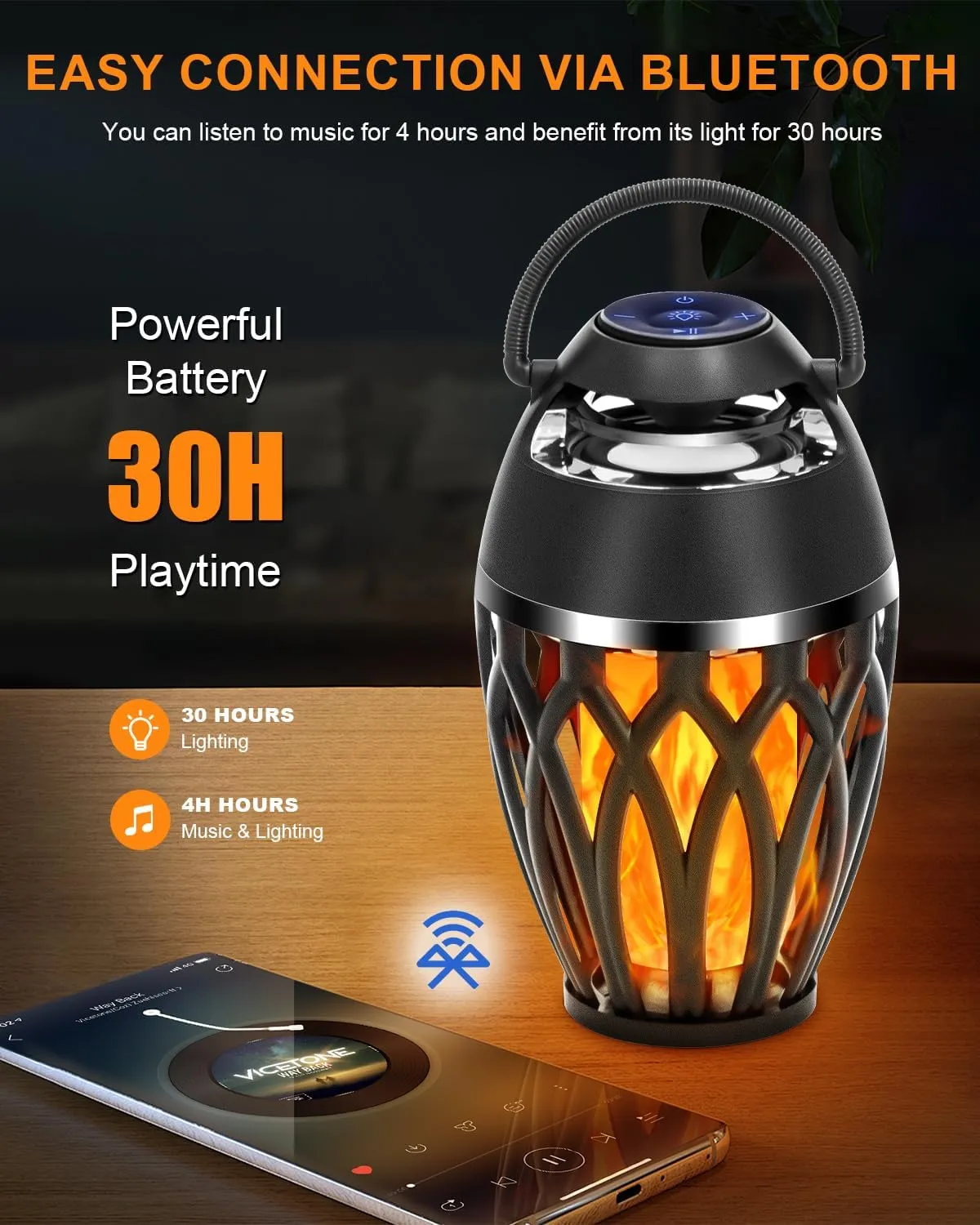 Vanten 2 Packs Outdoor Bluetooth Speakers, Bluetooth 5.0 Led Flame Speaker, IPX5 Waterproof Flame Torch Atmosphere Speaker, Flame Lamp, Gifts for Men Women, Decorations for Party Garden Patio