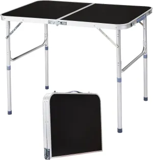 Vasitelan Folding Portable Camping Table, Outdoor Dining Picnic Table for Grill, DJ, BBQ, Dining, Picnic, Cooking, Beach, Garden (Black, 3 FT)