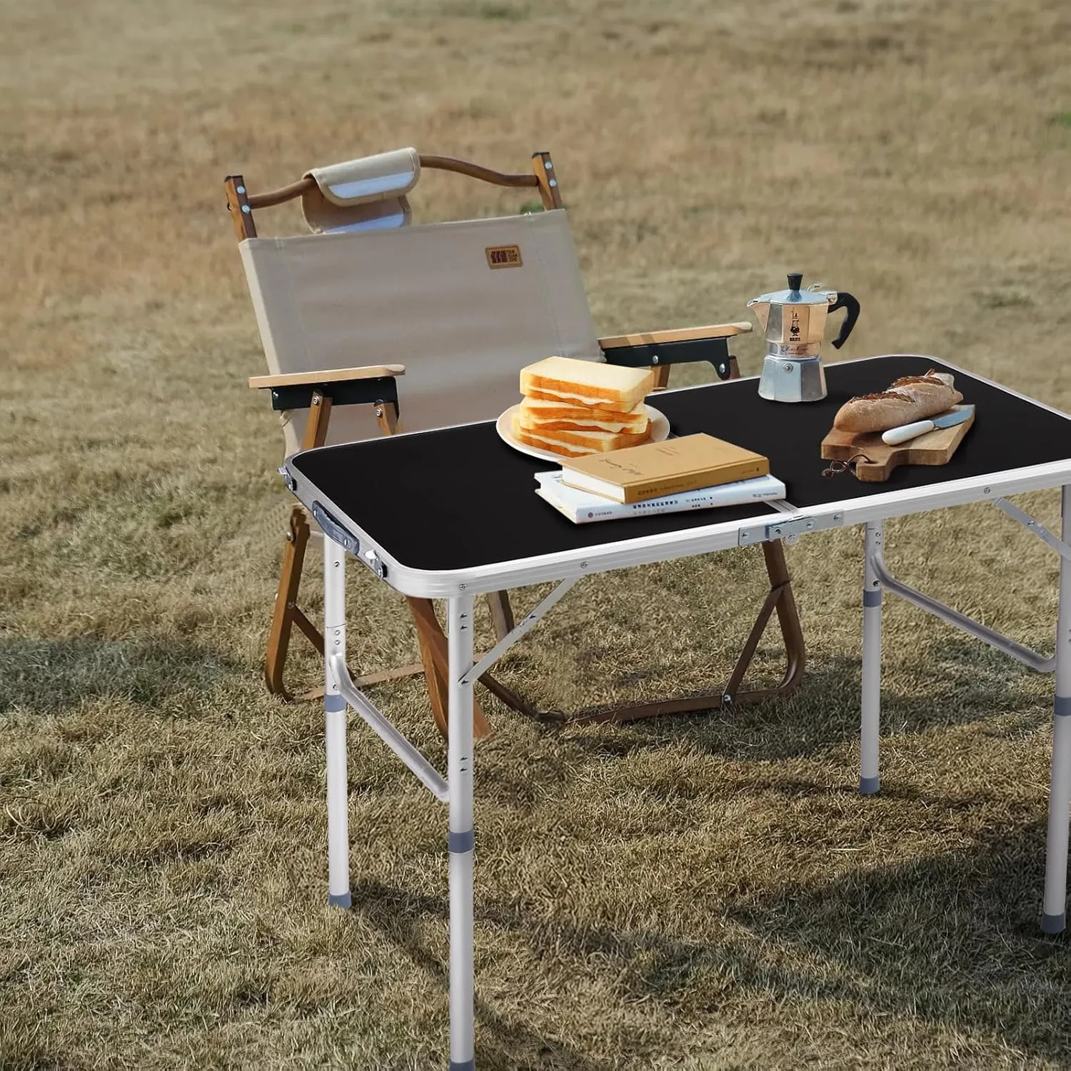 Vasitelan Folding Portable Camping Table, Outdoor Dining Picnic Table for Grill, DJ, BBQ, Dining, Picnic, Cooking, Beach, Garden (Black, 3 FT)