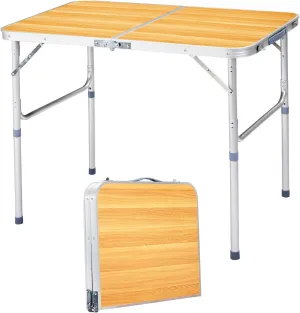 Vasitelan Folding Portable Camping Table, Outdoor Dining Picnic Table for Grill, DJ, BBQ, Dining, Picnic, Cooking, Beach, Garden (Wood Color, 3 FT)
