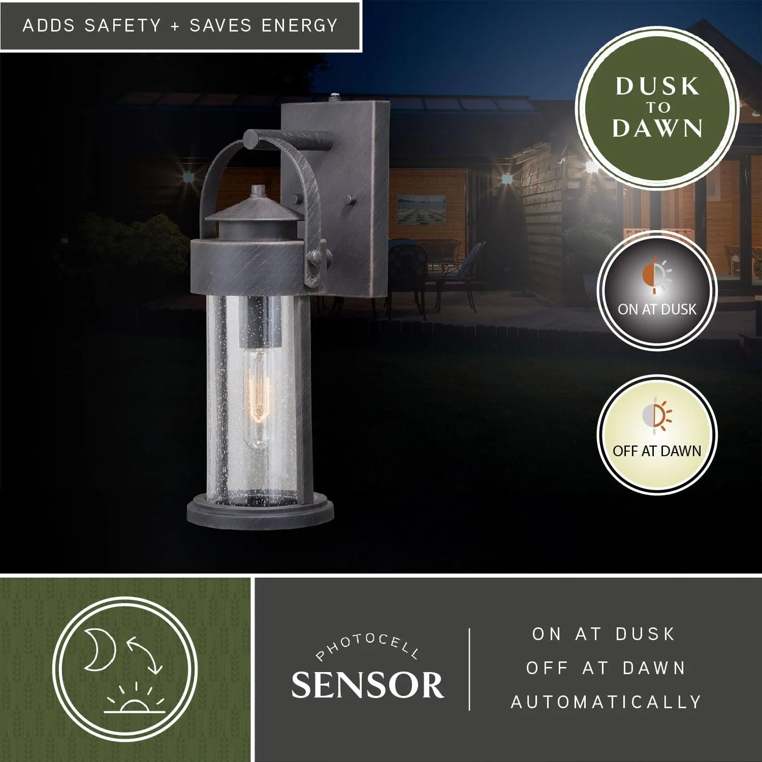 VAXCEL Cumberland 1 Light Dusk to Dawn Bronze Rustic Outdoor Wall Lantern Clear Glass