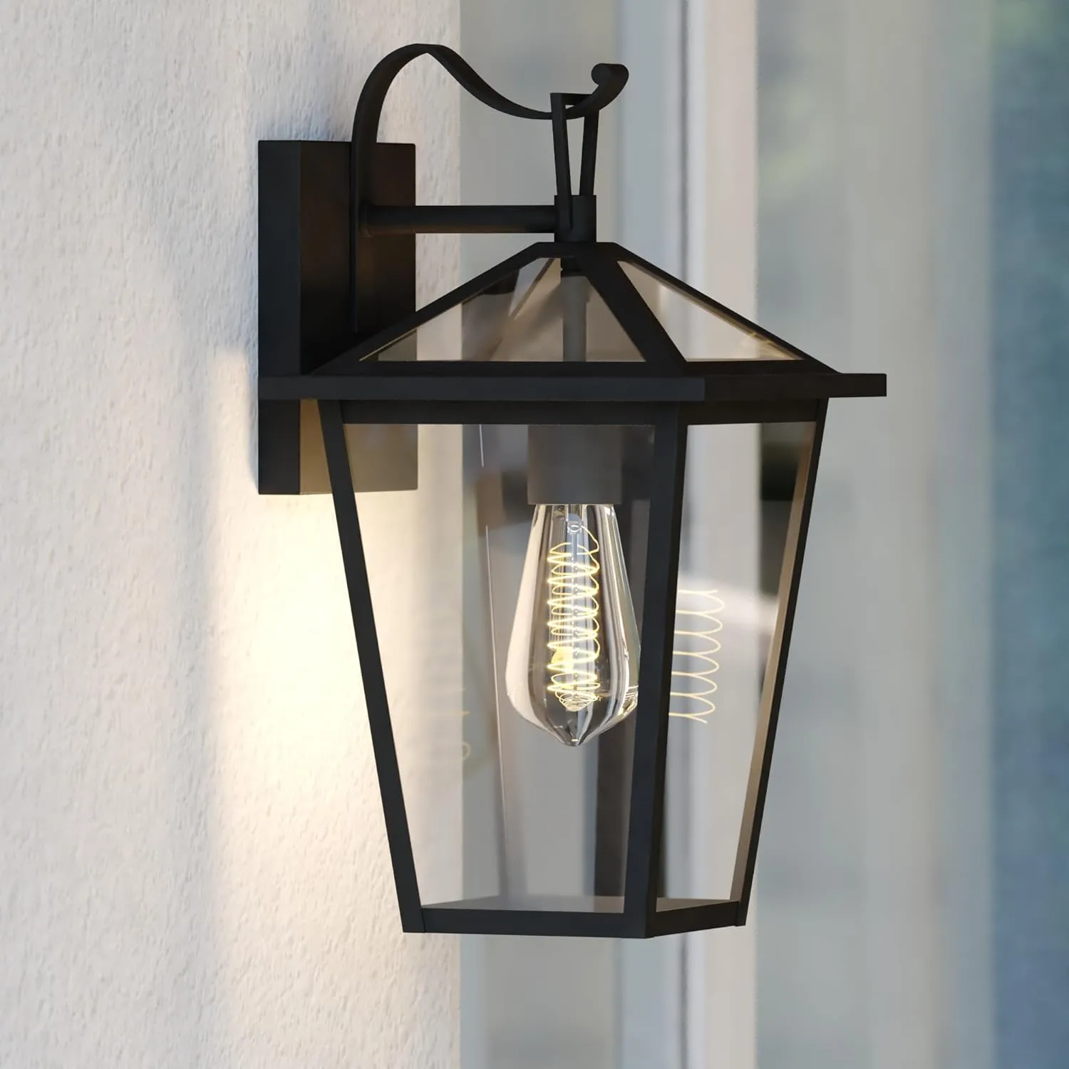 VAXCEL Derby 8-in W 1 Light Dusk to Dawn Matte Black Outdoor Wall Lantern Clear Glass Shade, LED Compatible