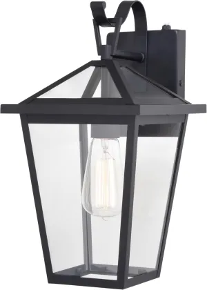 VAXCEL Derby 8-in W 1 Light Dusk to Dawn Matte Black Outdoor Wall Lantern Clear Glass Shade, LED Compatible