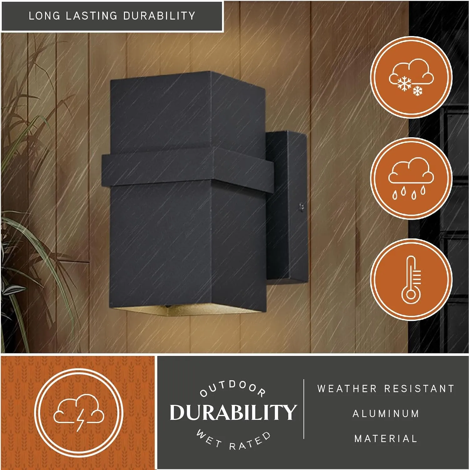 VAXCEL Lavage Aluminum 2 Light LED Black Rectangle Outdoor Wall Lantern