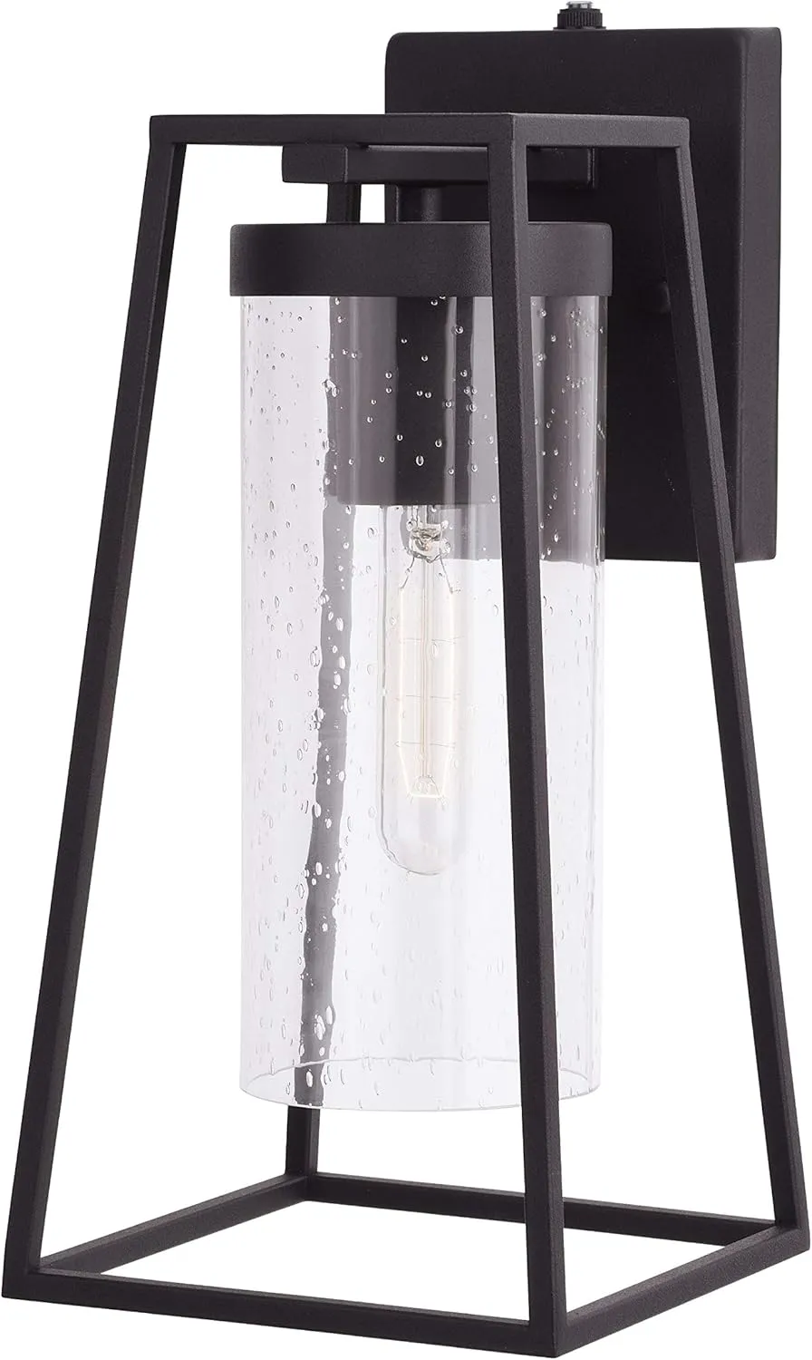 VAXCEL Nash 6.5-in Black Outdoor Modern Wall Lantern, Dusk to Dawn Photocell, 1-Light Wall Lamp Sconce with Clear Seeded Glass