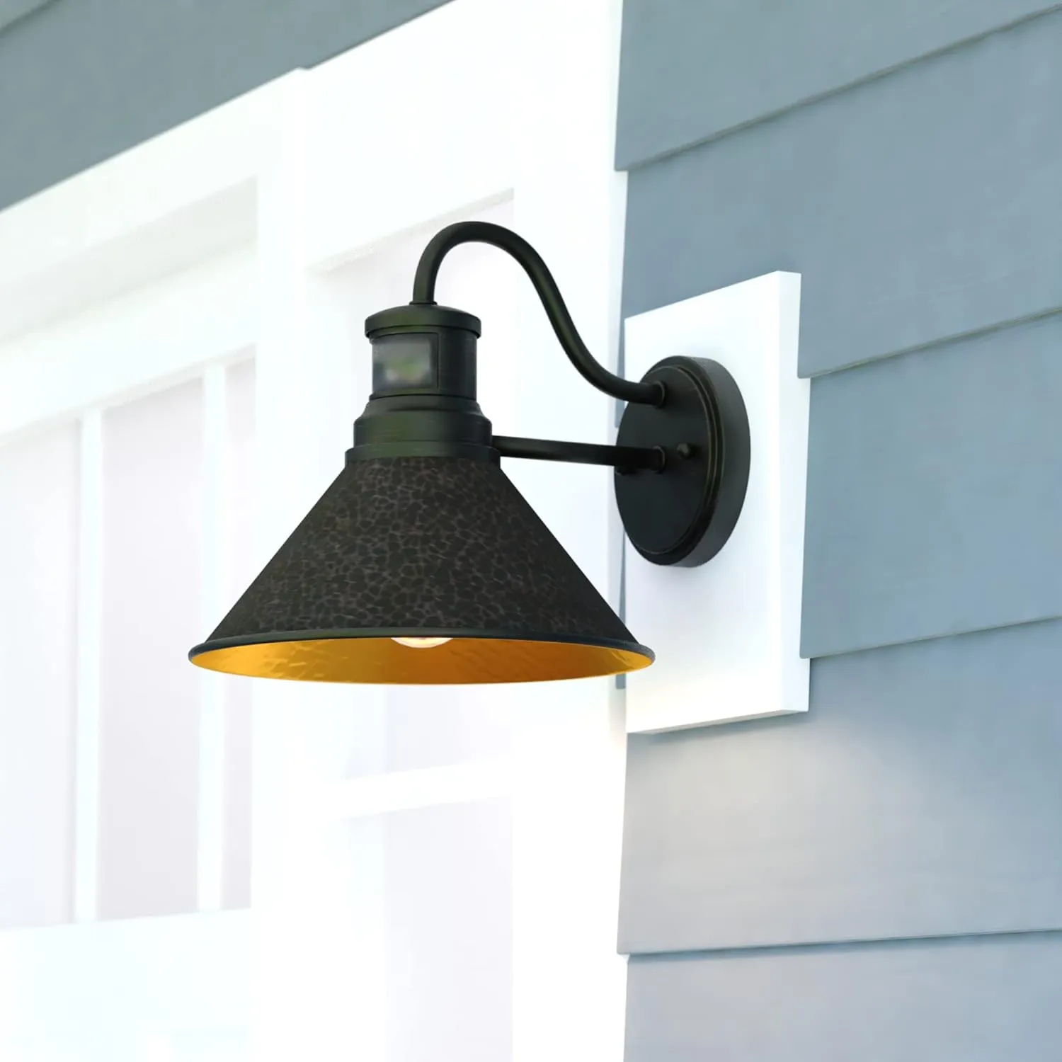 VAXCEL Outland Rustic Farmhouse Motion Sensor Dusk to Dawn Wall Light for Porch or Patio, Outdoor Gooseneck Wall Lantern with 180-Degree Motion Sensor, 10" W x 9.5" H x 11.75" D, Aged Black