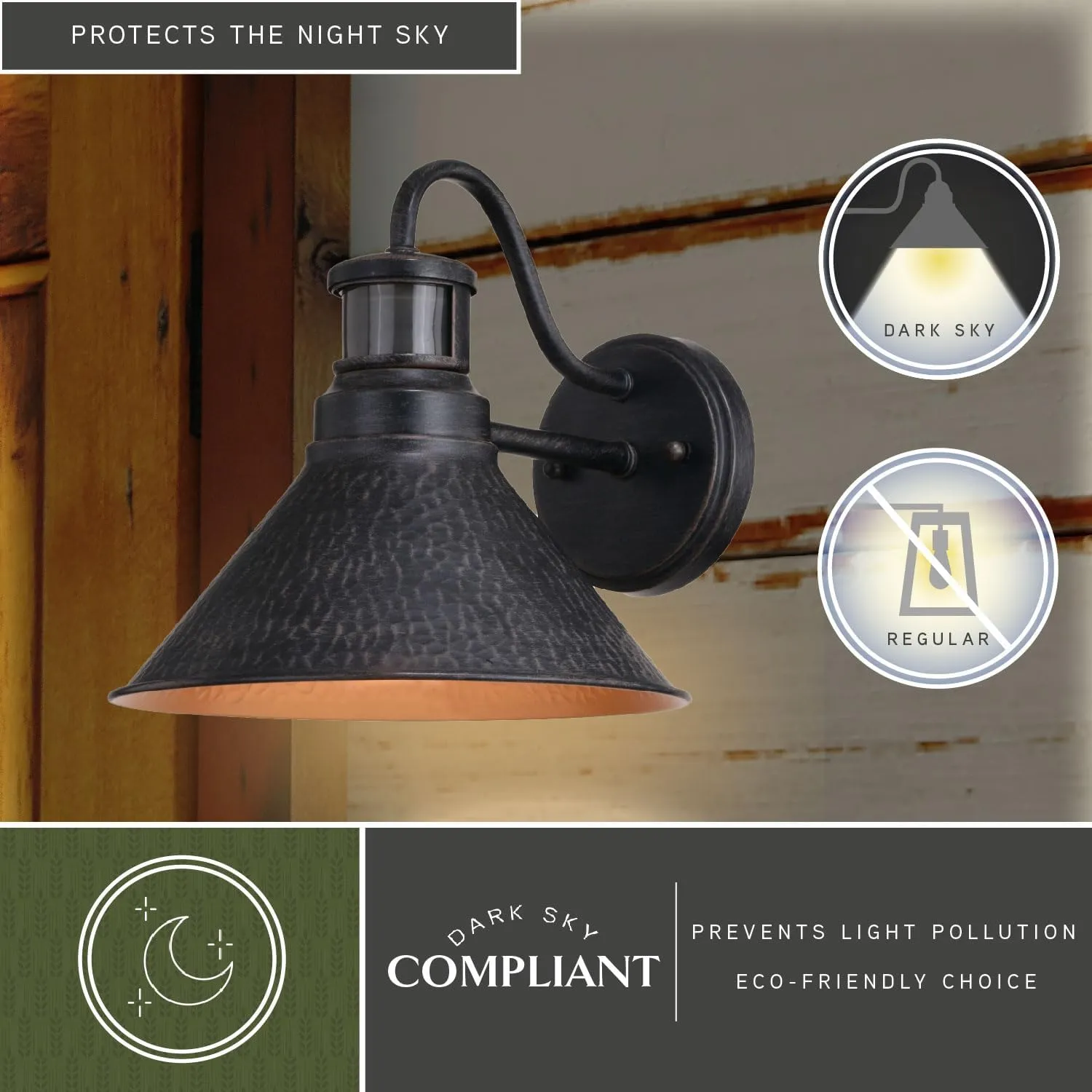 VAXCEL Outland Rustic Farmhouse Motion Sensor Dusk to Dawn Wall Light for Porch or Patio, Outdoor Gooseneck Wall Lantern with 180-Degree Motion Sensor, 10" W x 9.5" H x 11.75" D, Aged Black
